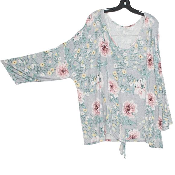 Cato Top Floral Cottage Boho Romantic Feminine Prairie Tie Front Gray Size 26/28 - Picture 6 of 6